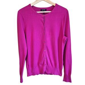 Lands' End Women’s Magenta Pink Cotton Blend Button Front Cardigan Medium 10-12